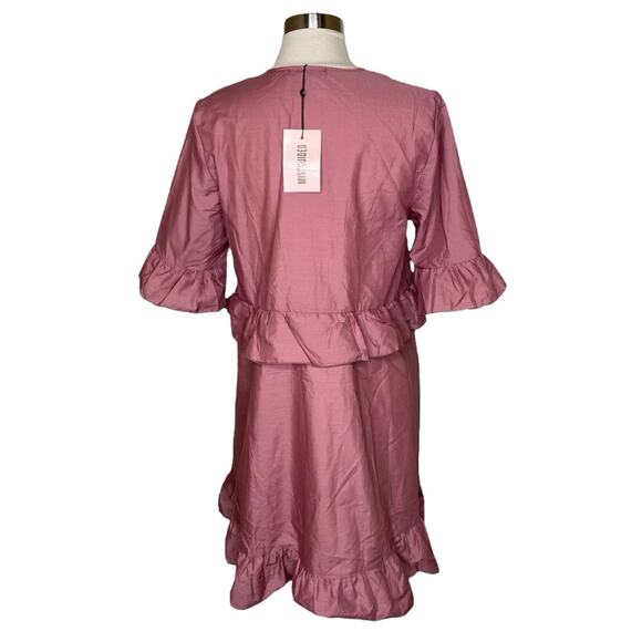 Missguided V-Neck Frill Waist Smock Dress in Dark Pink Women's Size US 10 New - Picture 2 of 10